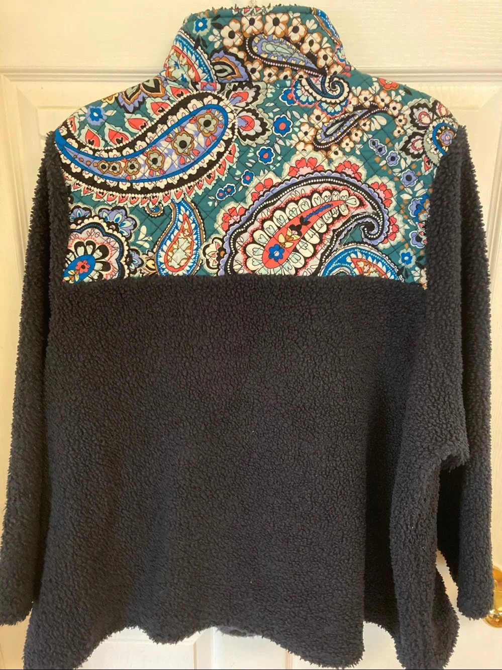 Vera Bradley Navy Sherpa Pullover with Teal Paisley Yoke - Picture 5 of 9
